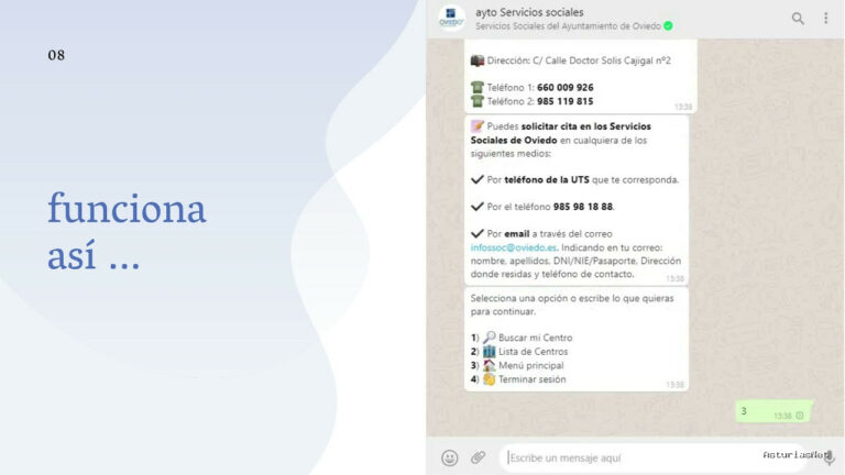 Ayuntamiento de Oviedo | 29 de julio de 2021 | Servicio de Asistencia Virtual Conversacional de la concejalía de Servicios Sociales